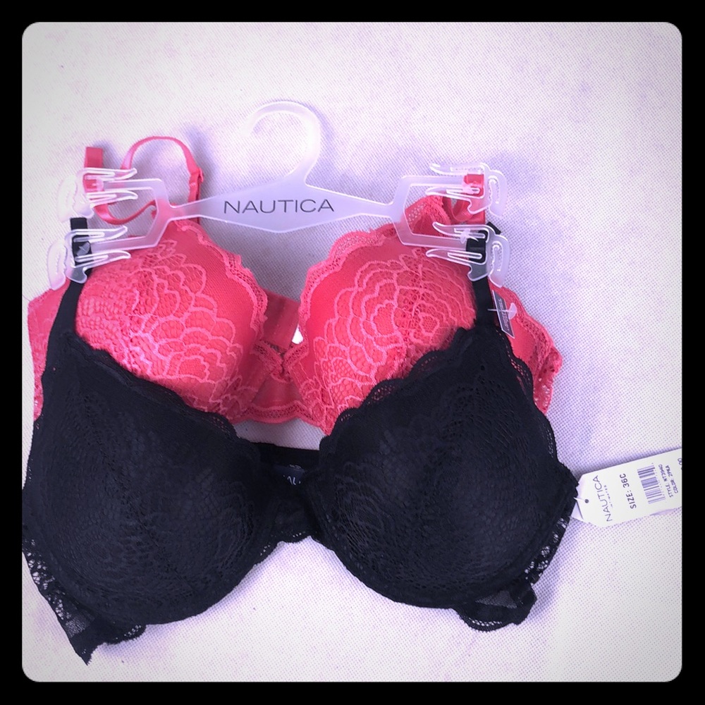 NWT 2 Nautica intimates bras bra 36C black pink
